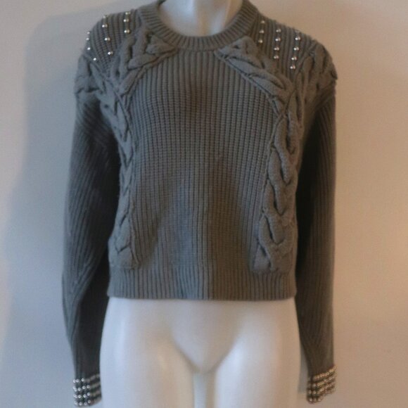 Designers Remix Charlotte Eskildsen Muted Olive Merino Wool Vato Stud Sweater XS - Picture 1 of 15